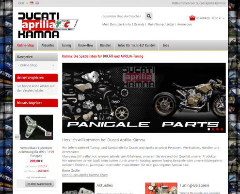 Startseite der neuen Homepage von Ducati Aprillia Kämna